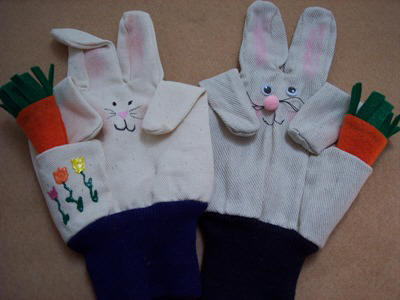 bunny puppets made form work gloves